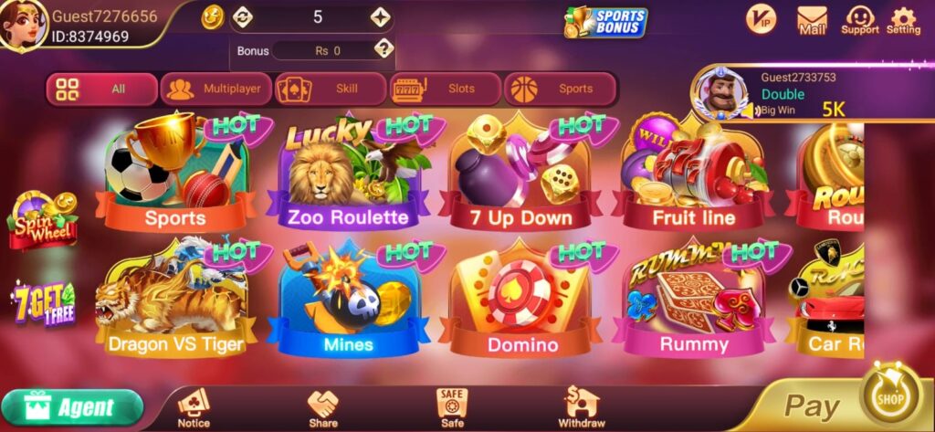 variety of games in dragon tiger club app image